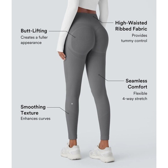 HALARA Seamless Flow Tummy Control Butt Lifting Leggings S 7/8 Gray NEW B84 - Picture 1 of 6